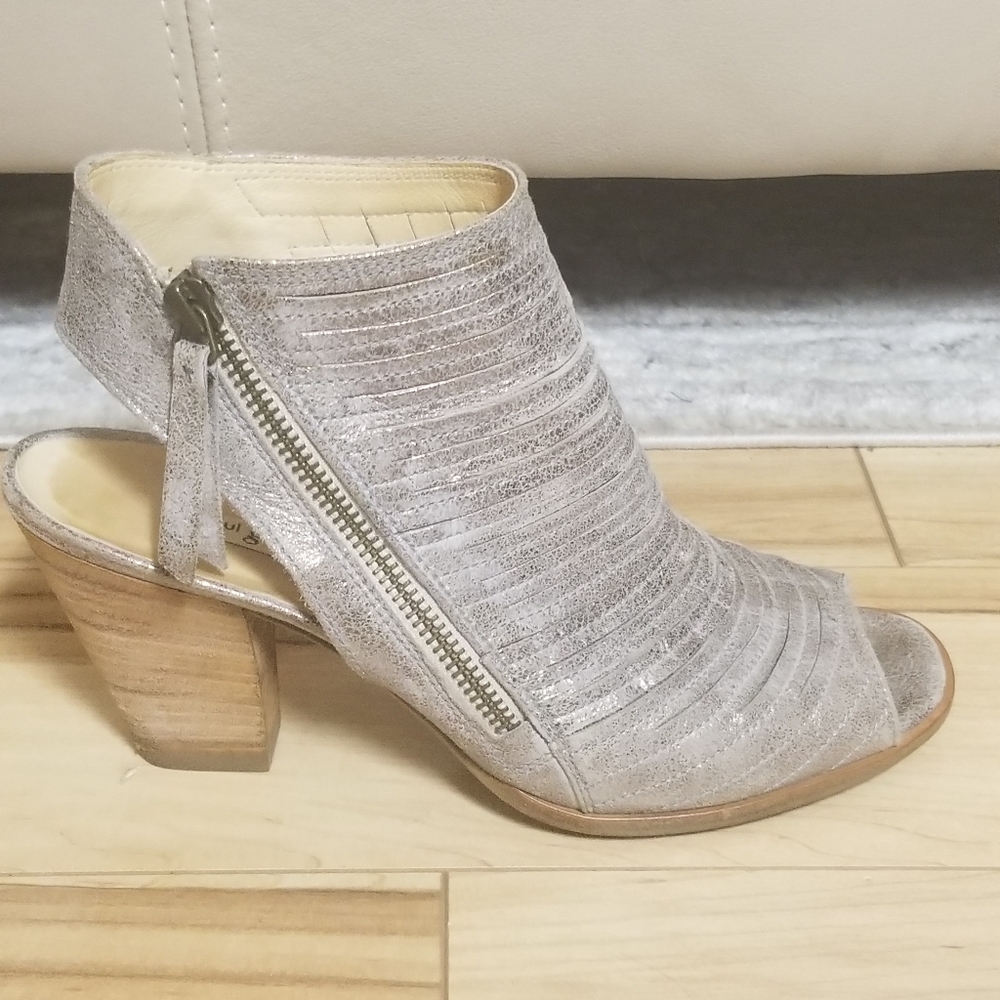 Paul Green Cayenne Peep Toe Bootie Color Smoke Leather Silver Size UK5 US 7.5